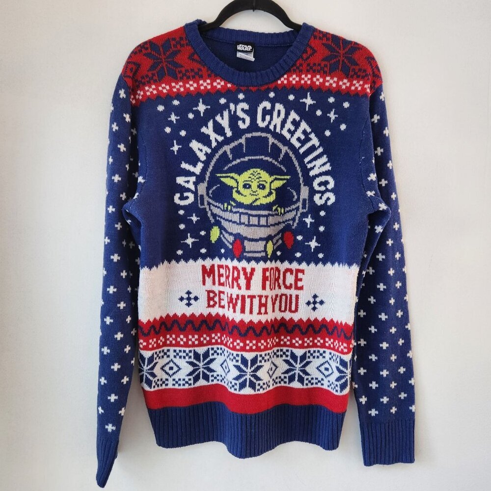 Star Wars Christmas Sweater Holiday Ugly Tacky Baby Yoda Grogu Men's L (42-44)